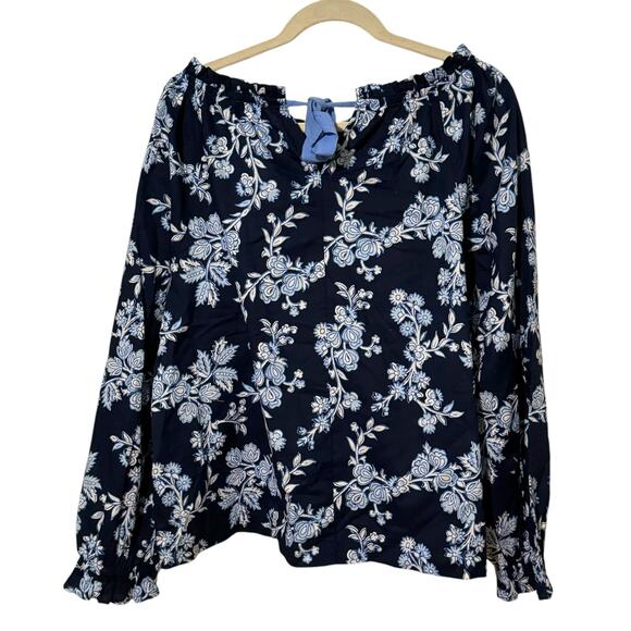 NWT J. Crew Size XXL Blue Floral Tie Back Boho Blouse - Picture 5 of 9
